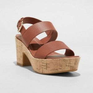 NWT Cork and Vegan Leather Heeled Sandals